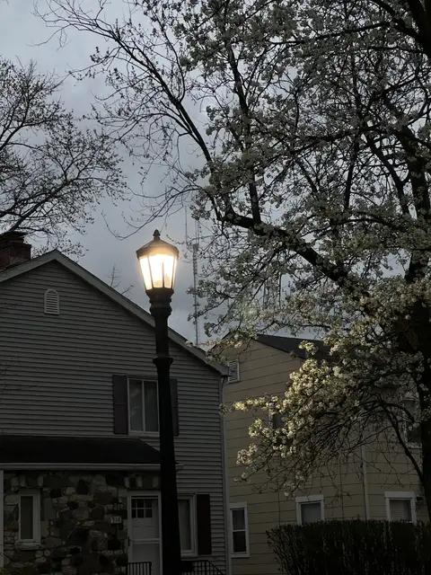 Guiding light in the quiet twilight.